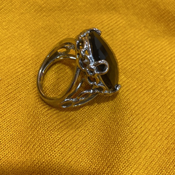 Smoky Quartz Colored Silver-tone Cocktail Ring marked NR - Picture 3 of 8